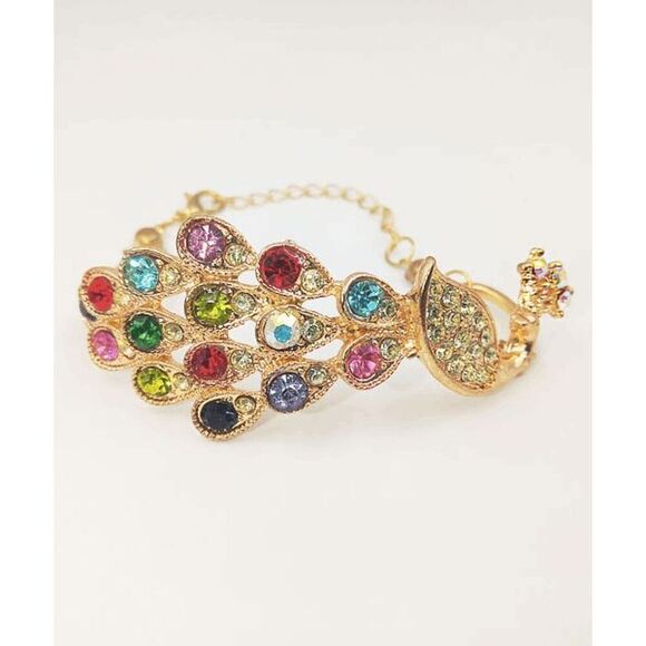 Ladies Rhinestone Peacock Bracelet - Picture 2 of 3